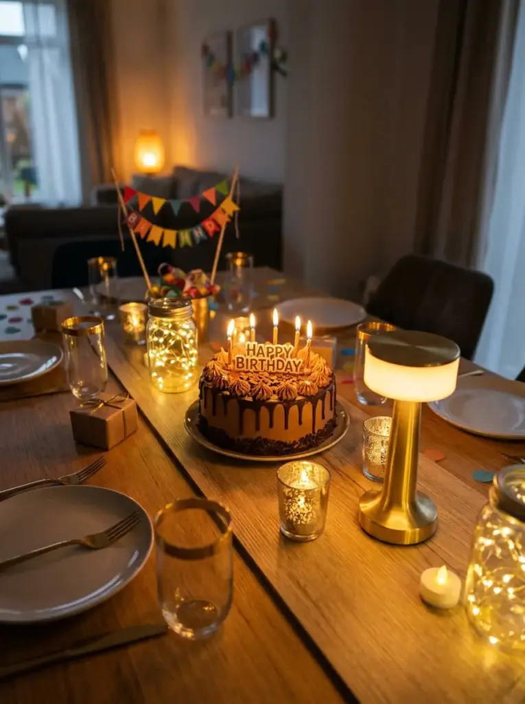 Add Warm Lighting for Evening Birthday Parties